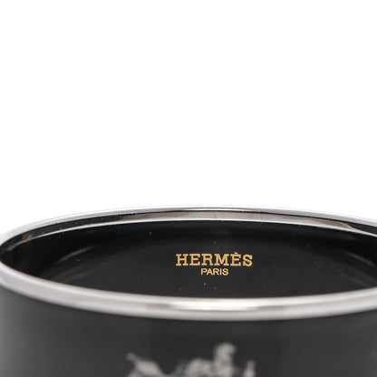 Hermes Enamel Printed Wide Caleche Bracelet 62 Black 4 of 7