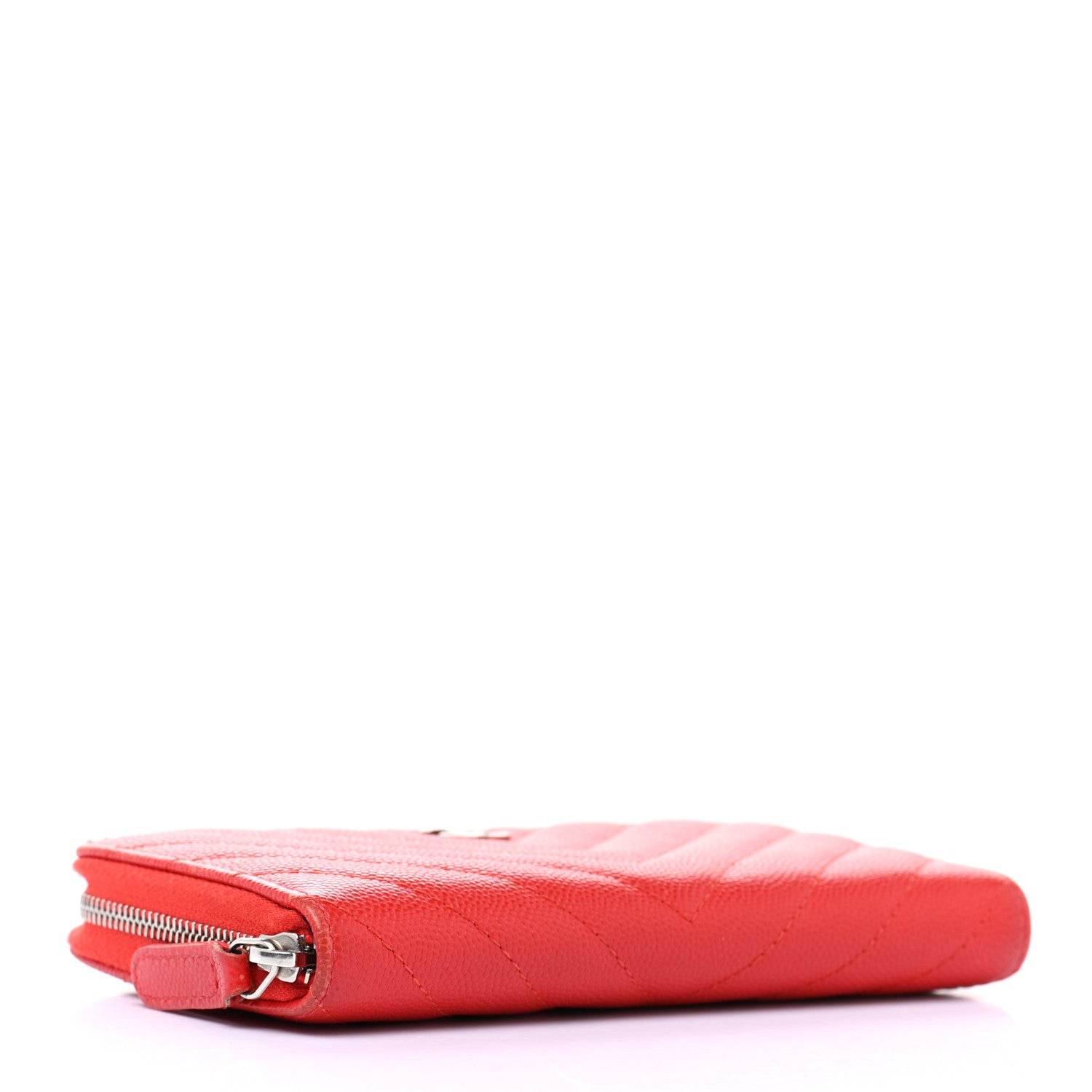 Chanel Caviar Chevron Quilted Medium Zip Around Wallet Red 4 of 18