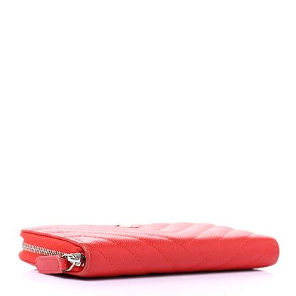 Chanel Caviar Chevron Quilted Medium Zip Around Wallet Red 4 of 18