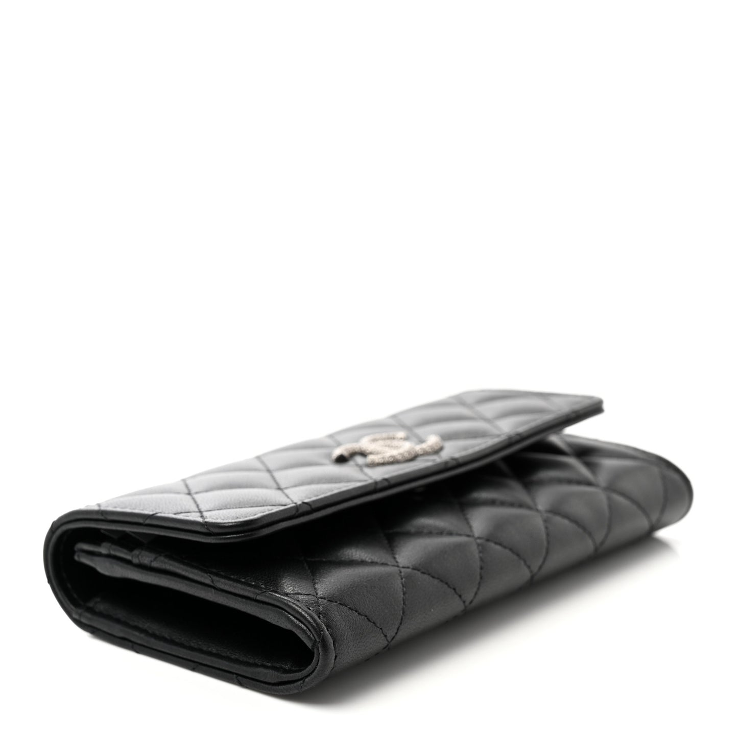 Lambskin Quilted Crystal CC Medium Flap Wallet Black