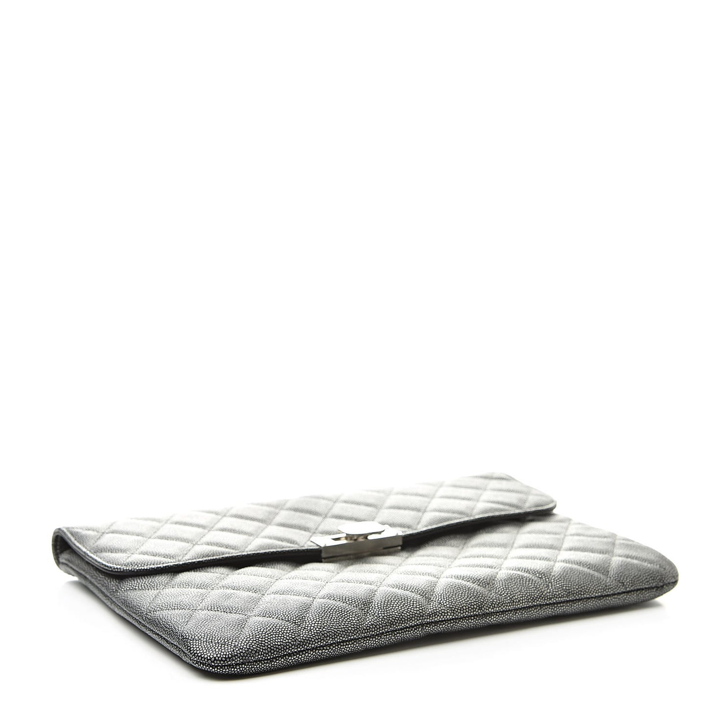 Metallic Caviar Quilted Medium Golden Class Pouch Silver