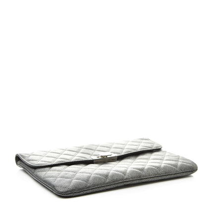 Chanel Metallic Caviar Quilted Medium Golden Class Pouch Silver 4 of 9