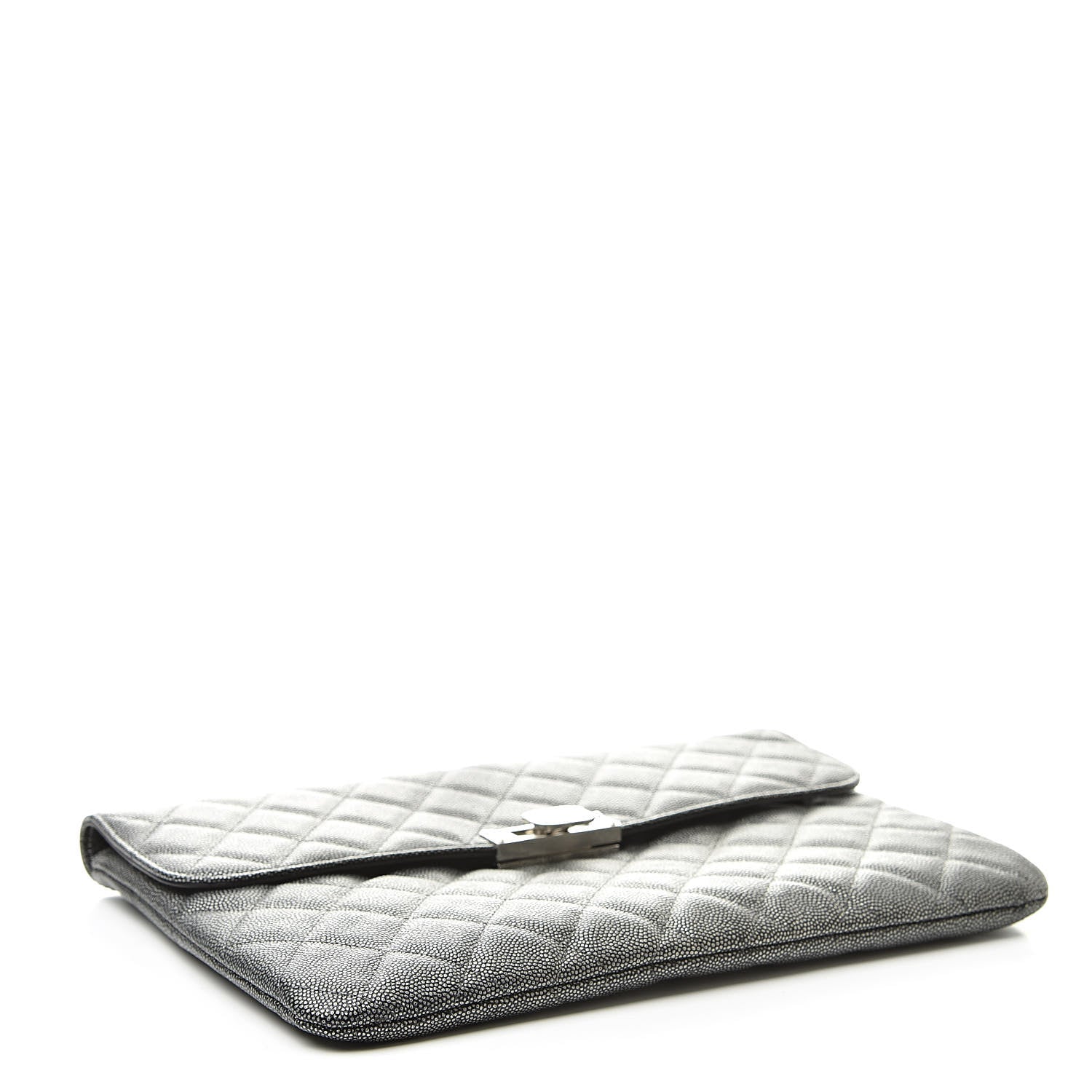 Chanel Metallic Caviar Quilted Medium Golden Class Pouch Silver 4 of 9