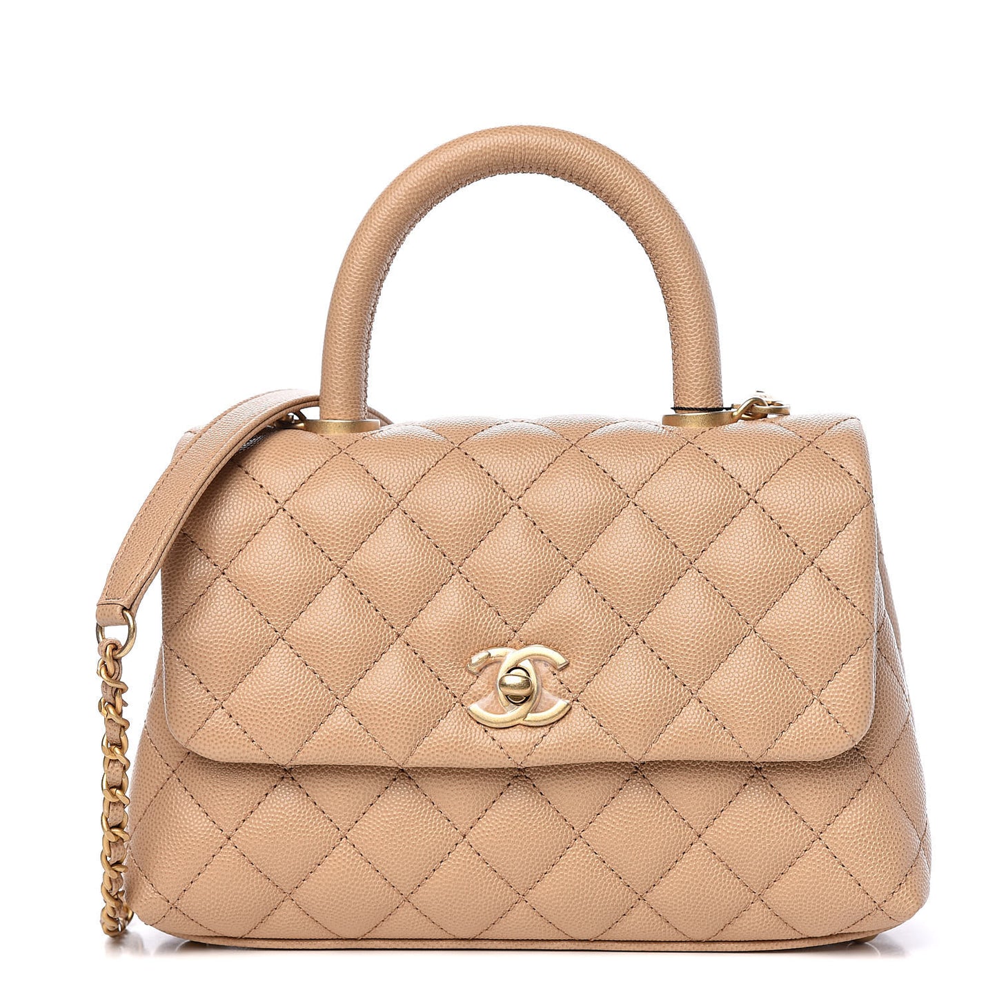Caviar Quilted Mini Coco Handle Flap Beige