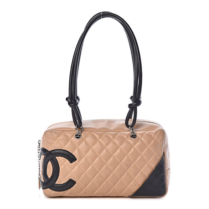 Chanel Calfskin Quilted Large Cambon Bowler Beige Black 1 of 9