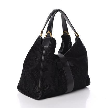 Gucci Nubuck Brocade Medium Soft Stirrup Shoulder Bag Black 3 of 10
