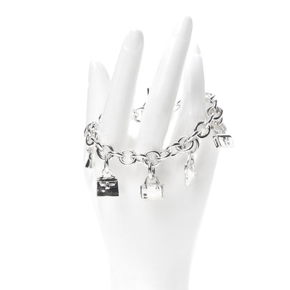 Hermes Sterling Silver Five Bags Amulette Charm Bracelet LG 2 of 6