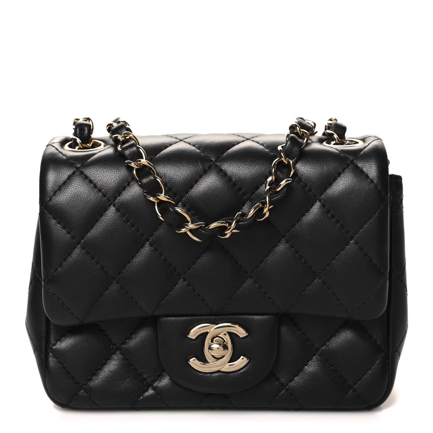 Lambskin Quilted Mini Square Flap Black