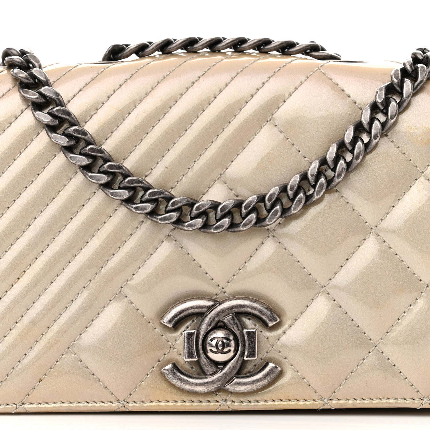 Chanel Patent Quilted Small Coco Boy Flap Light Gold 8 of 11