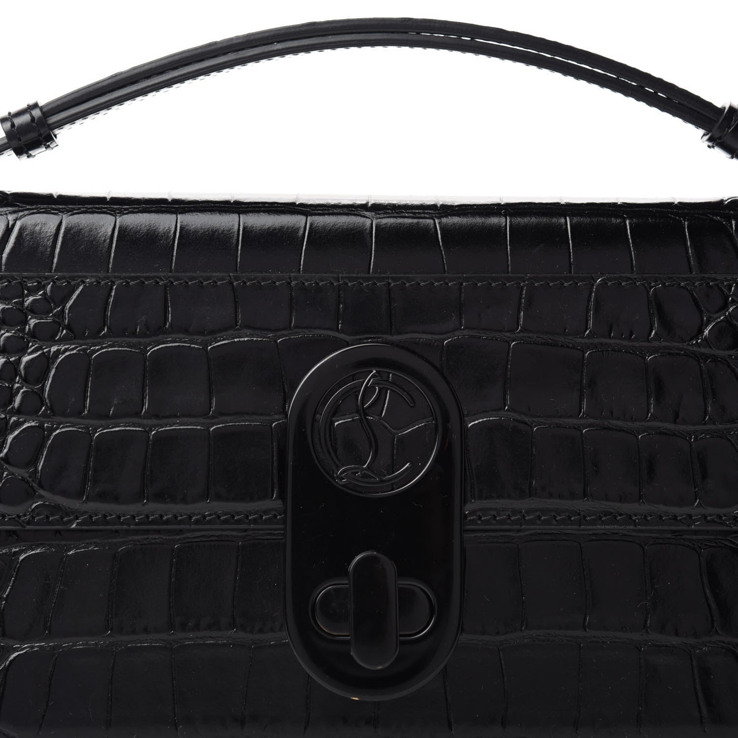 Christian Louboutin Calfskin Alligator Embossed Elisa Baguette Black 9 of 9