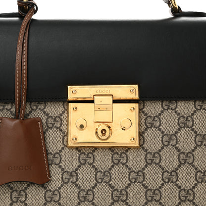 Gucci GG Supreme Monogram Calfskin Small Padlock Top Handle Bag Beige Black Cuir 8 of 15