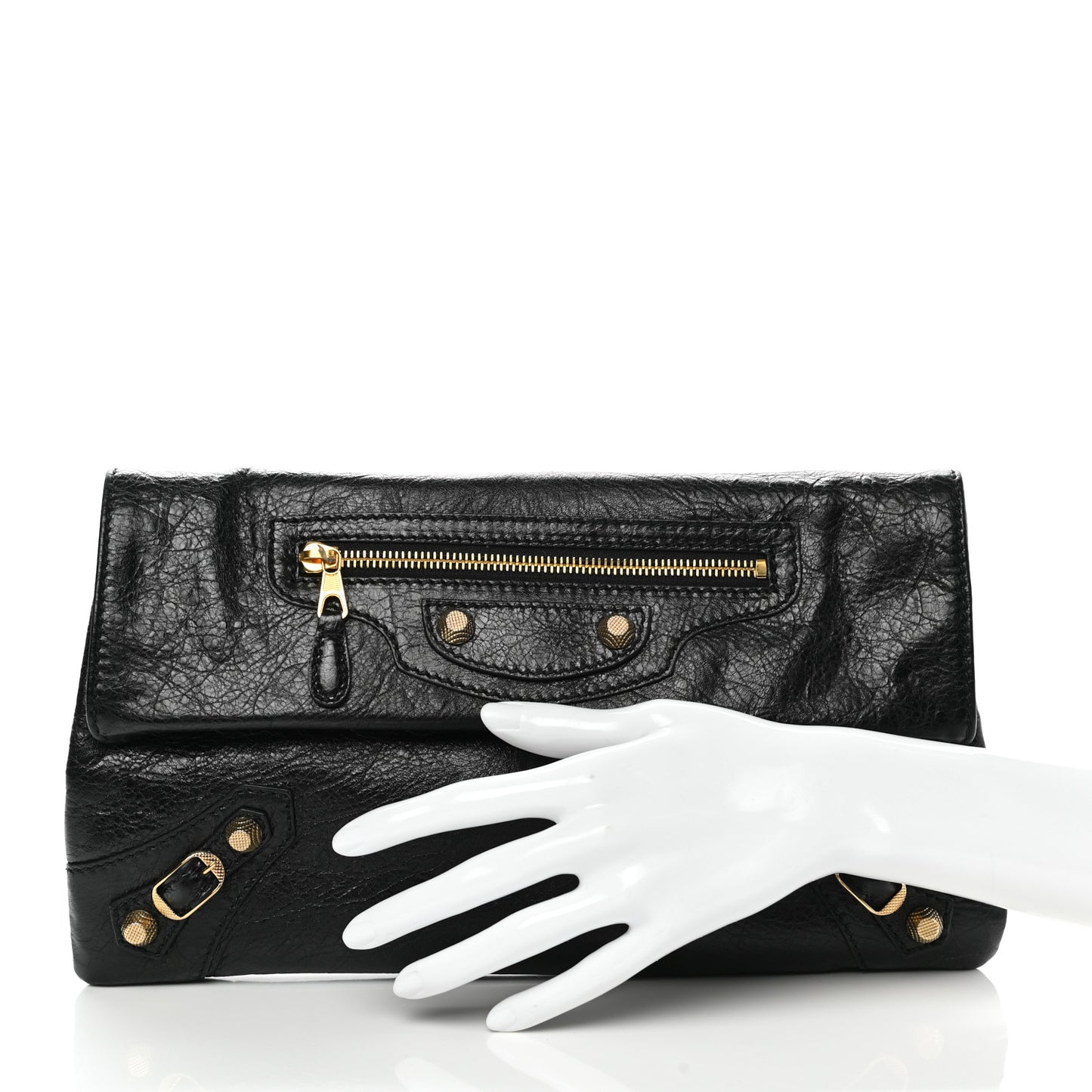 Agneau Giant 12 Gold Hardware Envelope Strap Clutch Black