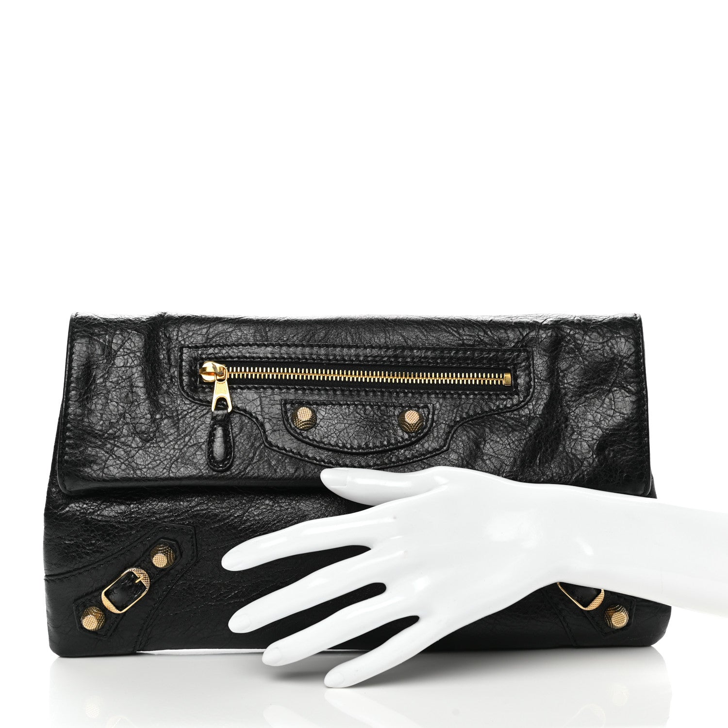 Balenciaga Agneau Giant 12 Gold Hardware Envelope Strap Clutch Black 3 of 10