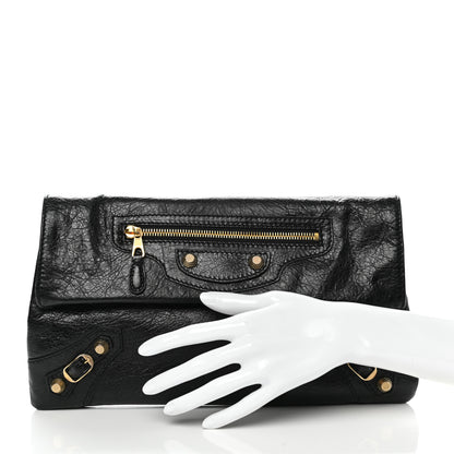 Balenciaga Agneau Giant 12 Gold Hardware Envelope Strap Clutch Black 3 of 10