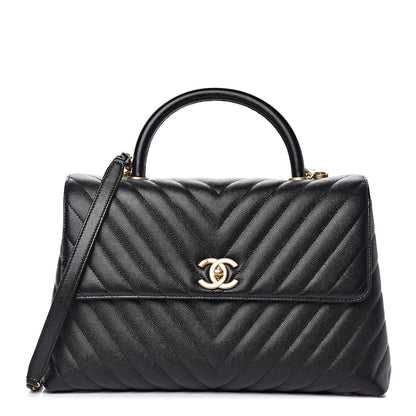 Chanel Caviar Chevron Quilted Medium Coco Handle Flap Black 1 of 11