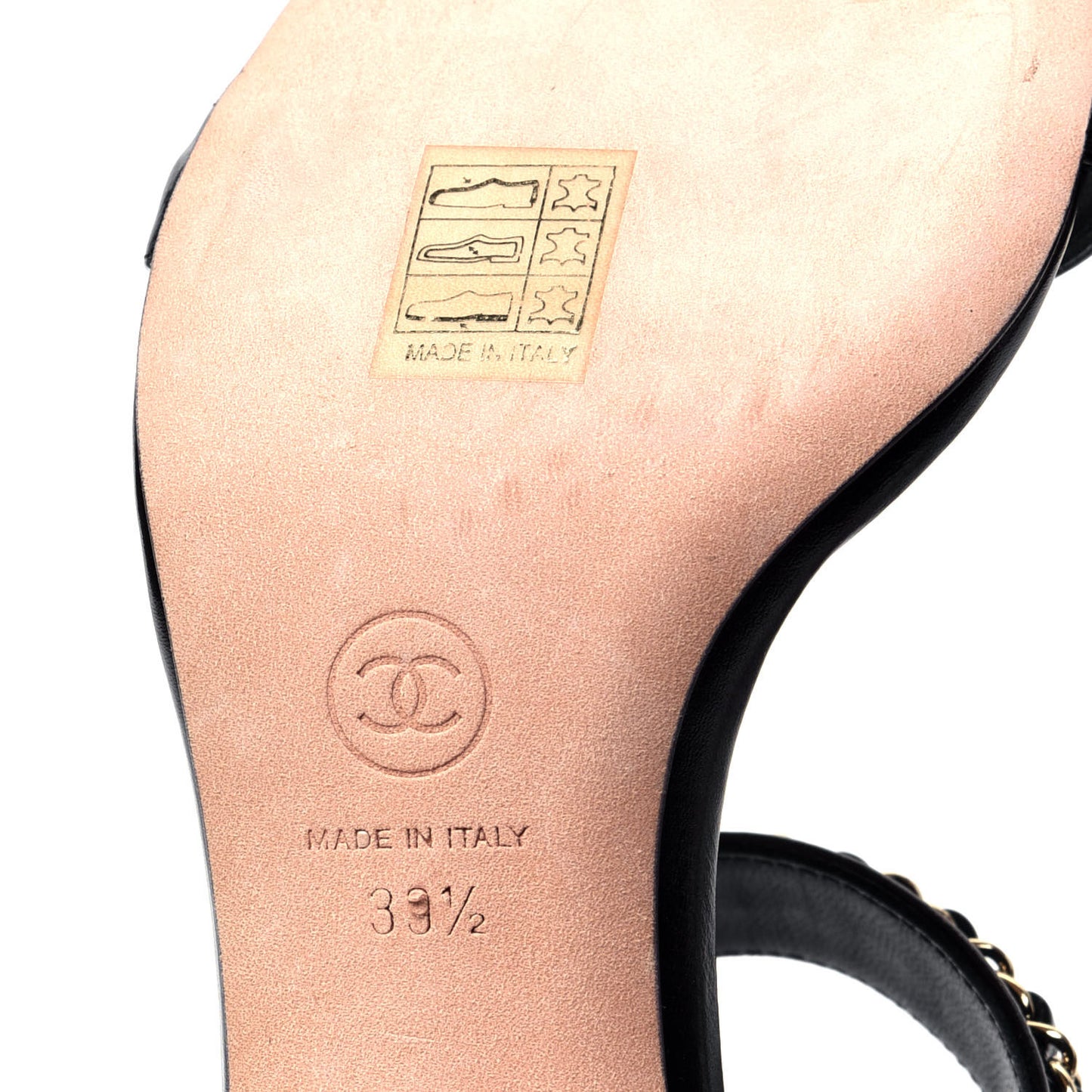 Crumpled Calfskin Chain Sandals 39.5 Black