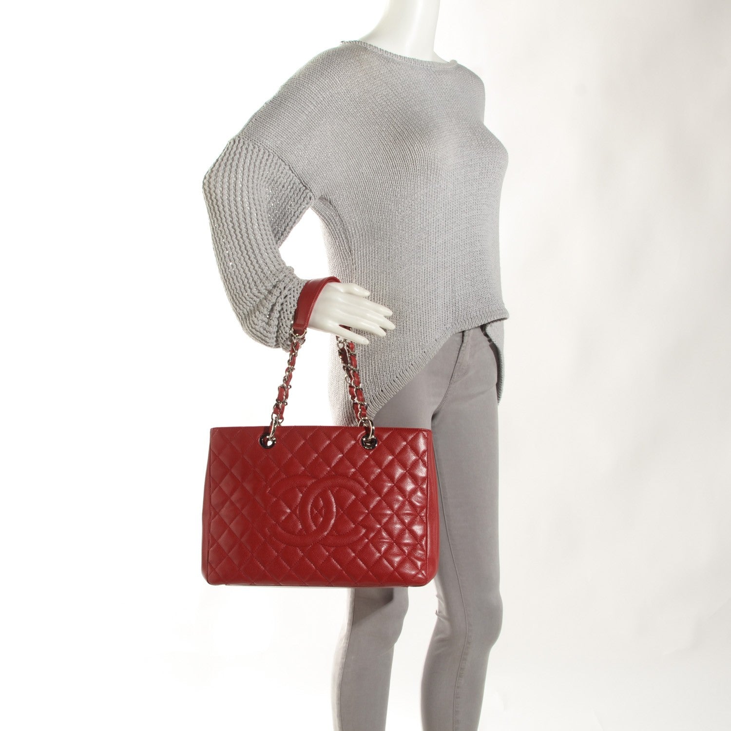 Chanel Caviar Quilted Grand Shopping Tote GST Red 2 of 7