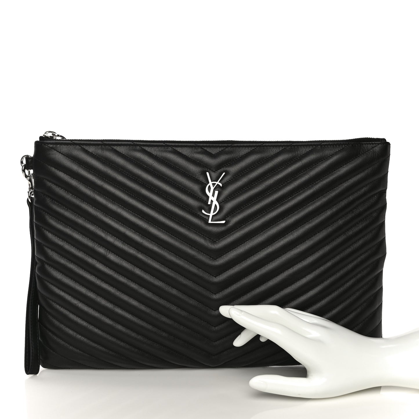 Calfskin Matelasse Chevron Monogram Document Holder Black