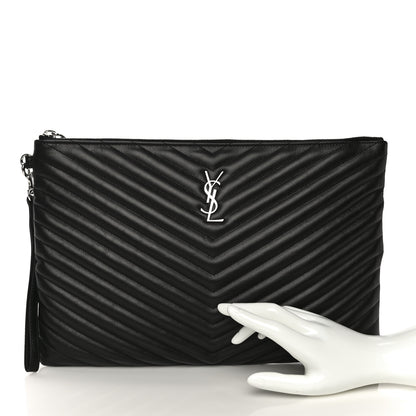 Saint Laurent Calfskin Matelasse Chevron Monogram Document Holder Black 2 of 11
