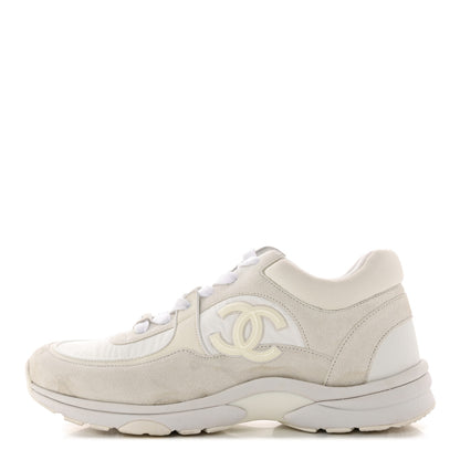 Chanel Suede Calfskin Fabric CC Sneakers 40 White 1 of 10