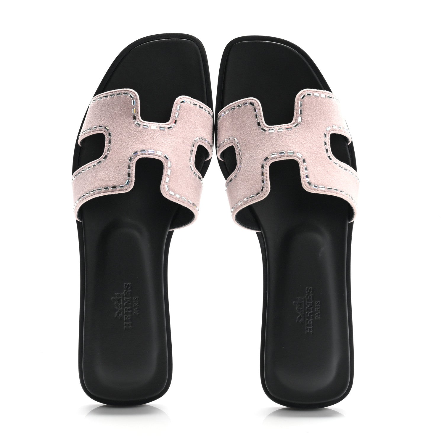 Hermes Suede Goatskin Crystal Embellished Oran Sandals 37 Rose Porcelaine 2 of 10