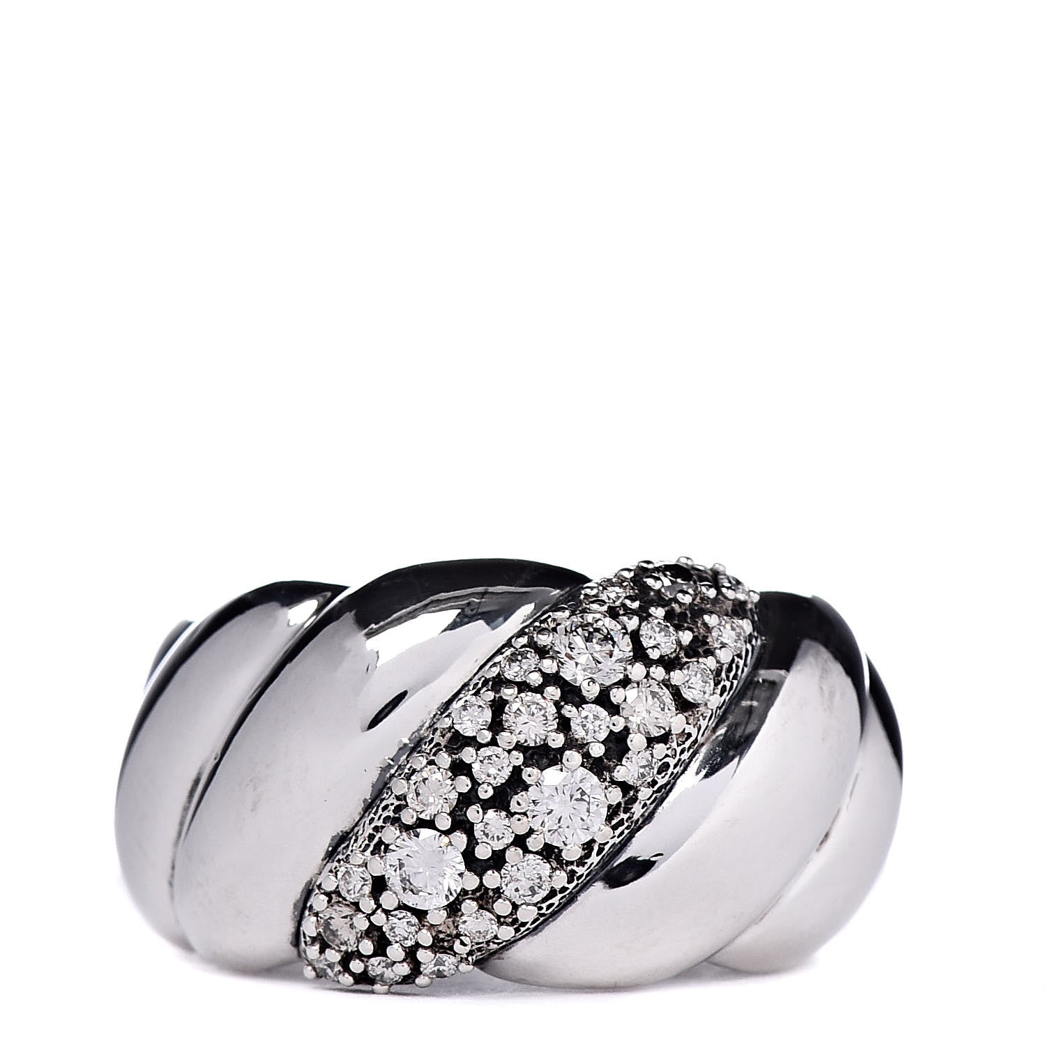David Yurman Sterling Silver Diamond Sculpted Cable Ring 54 6.75 1 of 5