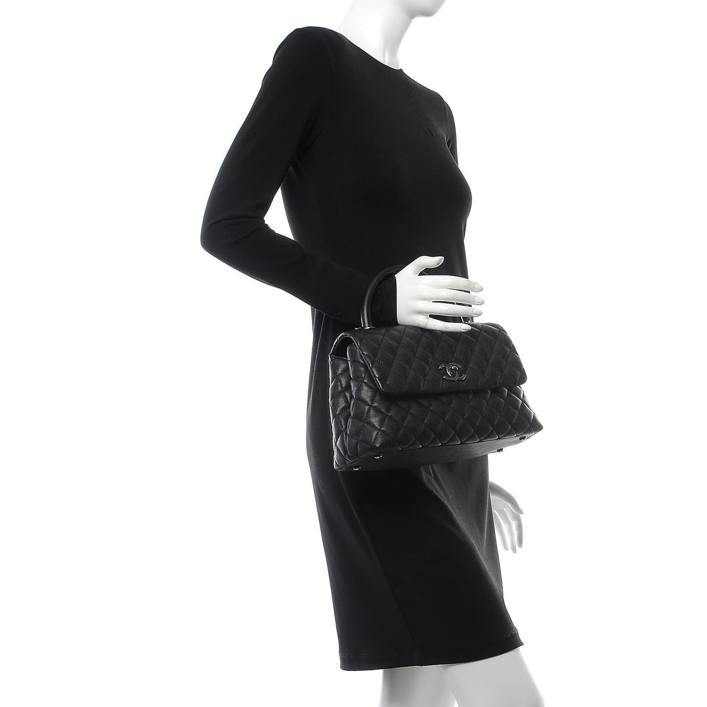 Caviar Quilted Small Coco Handle Flap Black