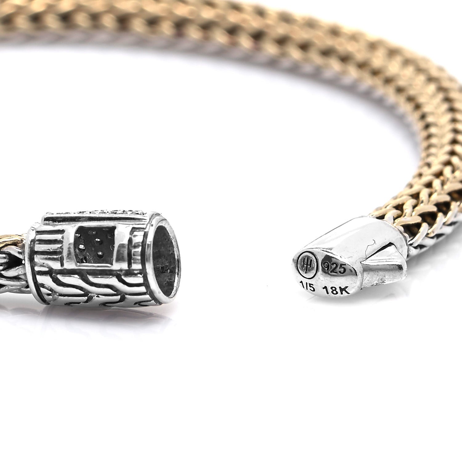 John Hardy Sterling Silver 18K Yellow Gold Diamond 5mm Classic Chain Reversible Bracelet 5 of 5
