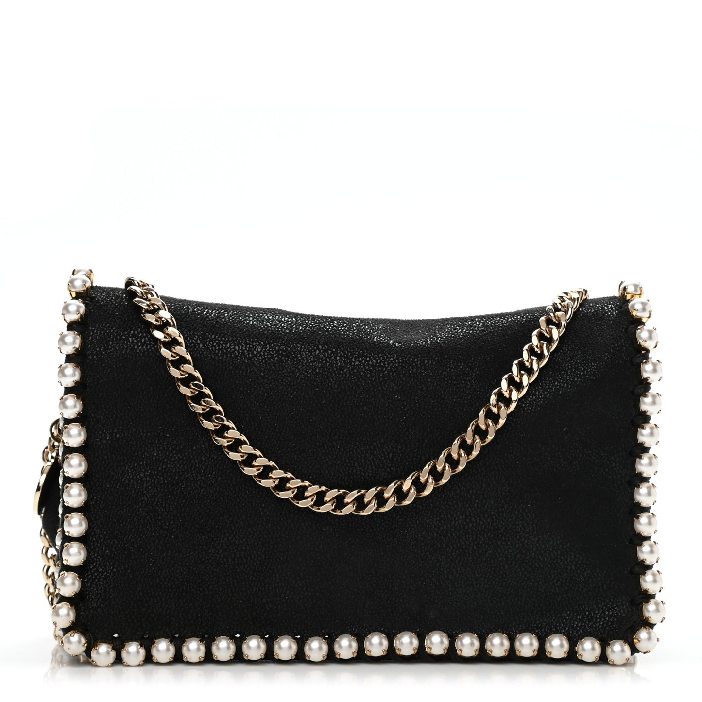 Shaggy Deer Pearl Studded Falabella Crossbody Clutch Black