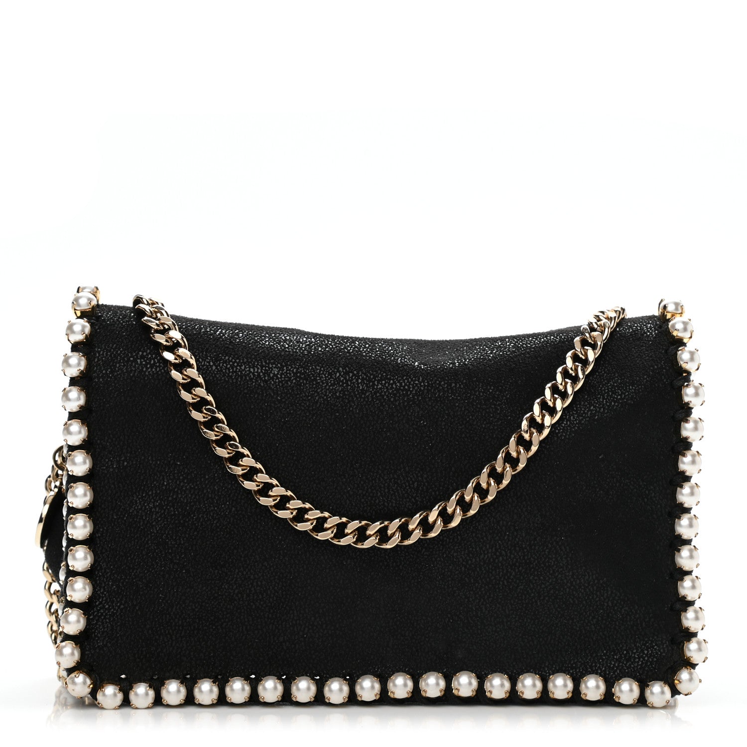 Stella McCartney Shaggy Deer Pearl Studded Falabella Crossbody Clutch Black 1 of 10