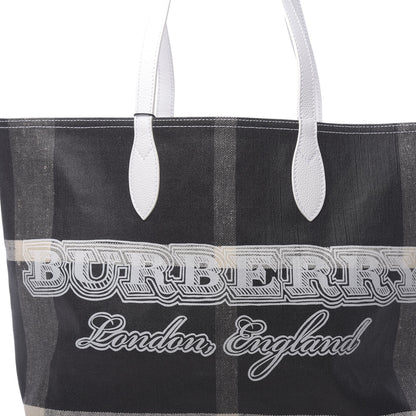 Burberry Coated Canvas Mega Check Medium Doodle Tote Black White 7 of 9