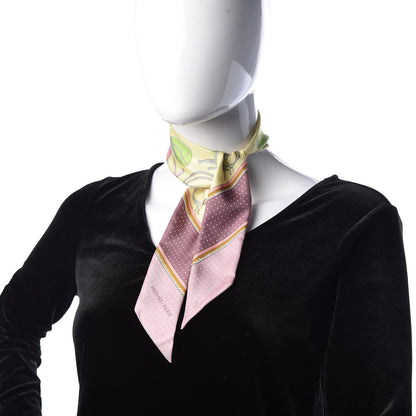 Hermes Silk Les Voitures A Transformation Twilly Jaune Soufre Vieux Rose Vert 2 of 4