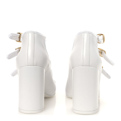 Chanel Lambskin Metal Mary Jane Pumps 37 White Black 6 of 11