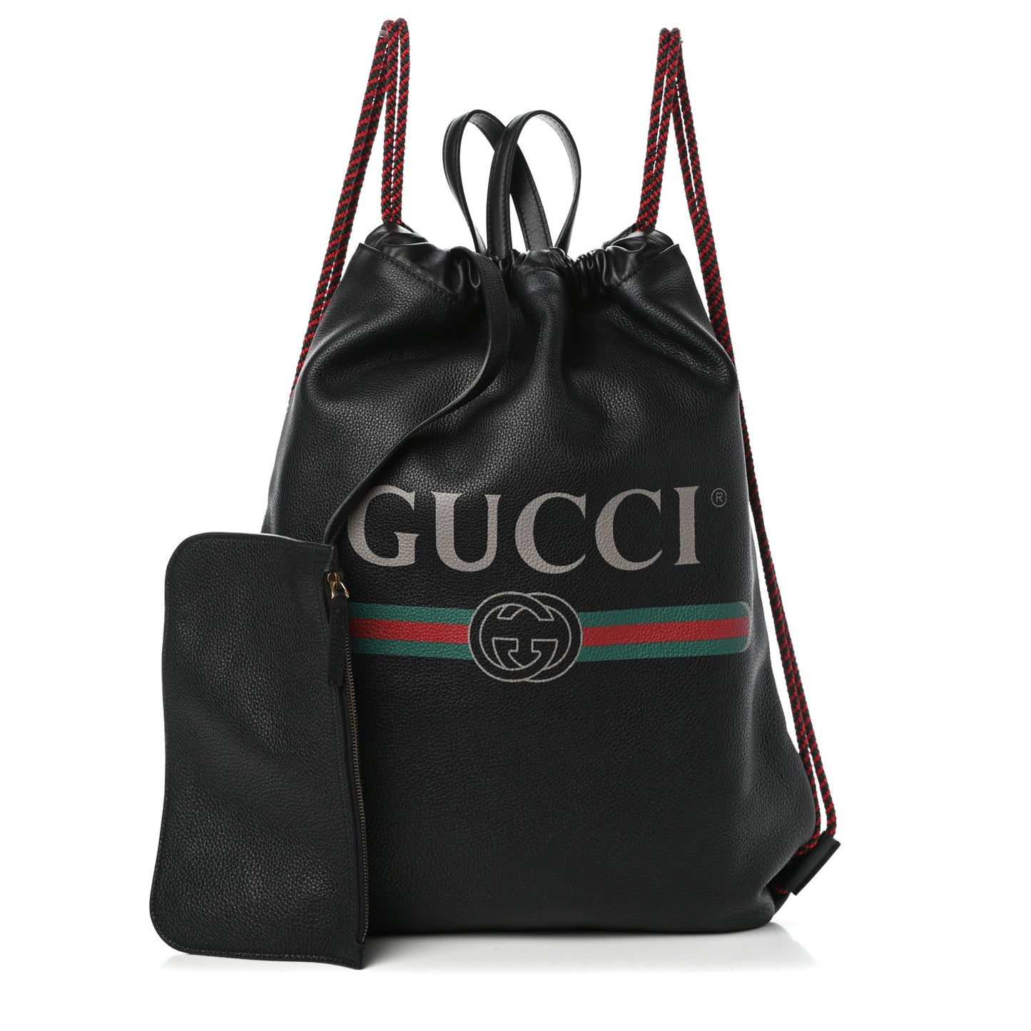 Calfskin Logo Drawstring Backpack Black
