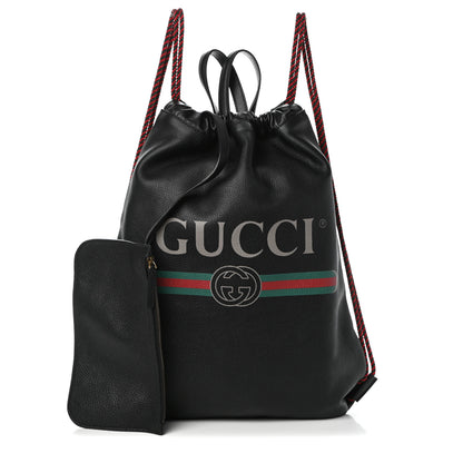 Gucci Calfskin Logo Drawstring Backpack Black 1 of 9