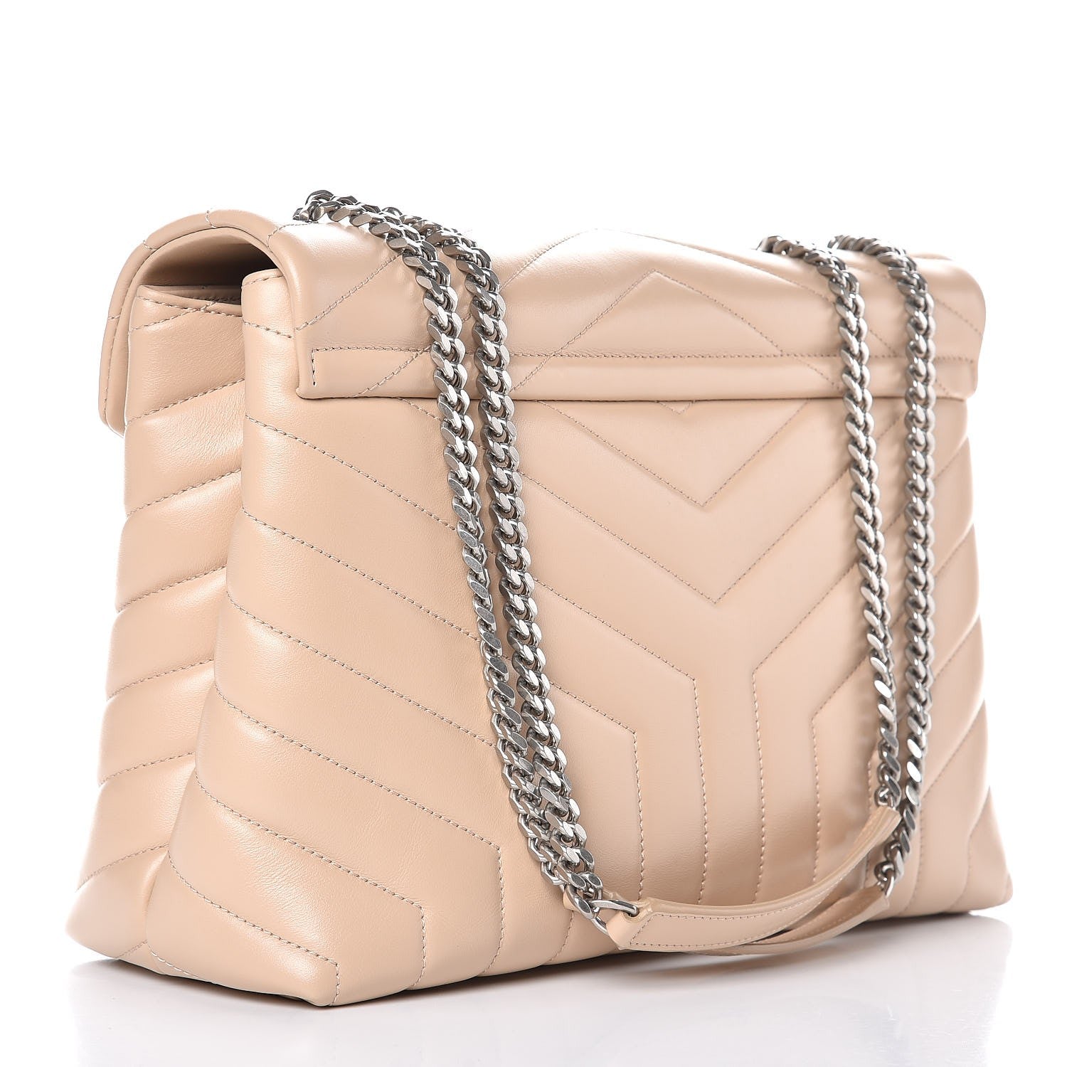 Saint Laurent Calfskin Y Quilted Monogram Medium Loulou Chain Satchel Nude Powder 4 of 8