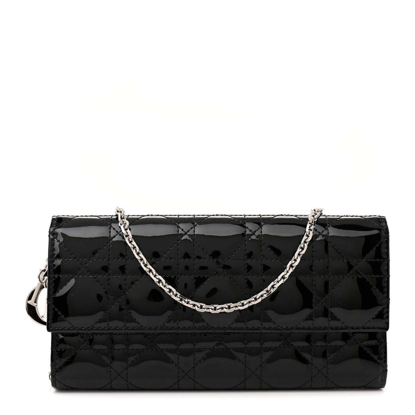 Patent Lambskin Cannage Lady Dior Rendezvous Wallet On Chain Black