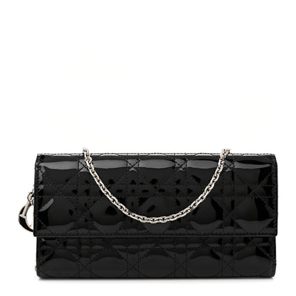 Christian Dior Patent Lambskin Cannage Lady Dior Rendezvous Wallet On Chain Black 1 of 11