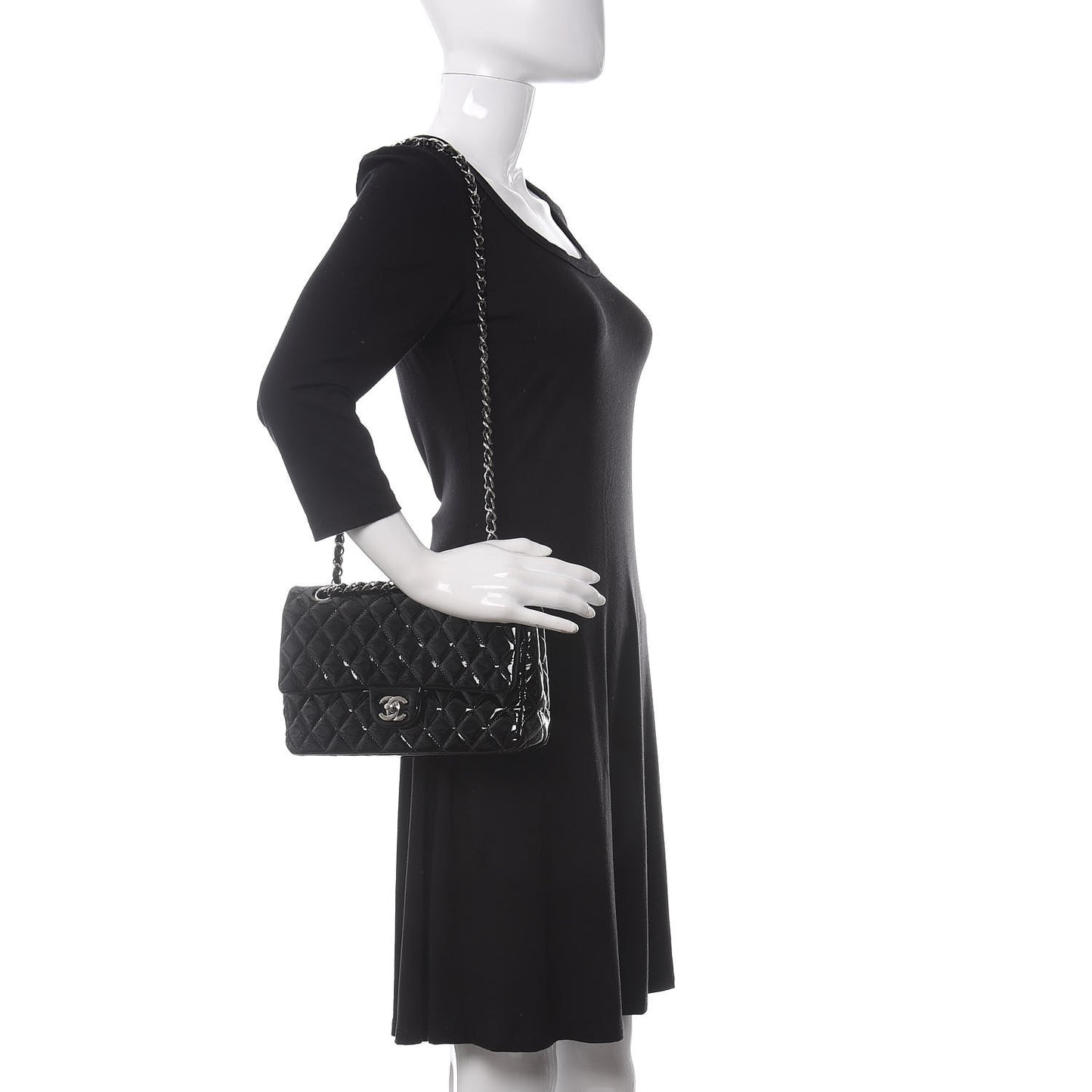 Patent Quilted Medium Double Flap Black