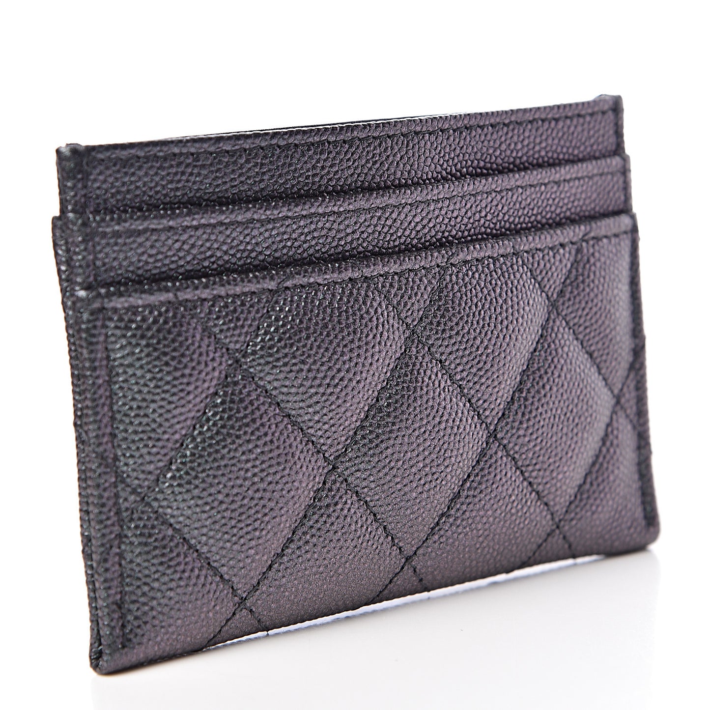 Iridescent Caviar Quilted Card Holder Black