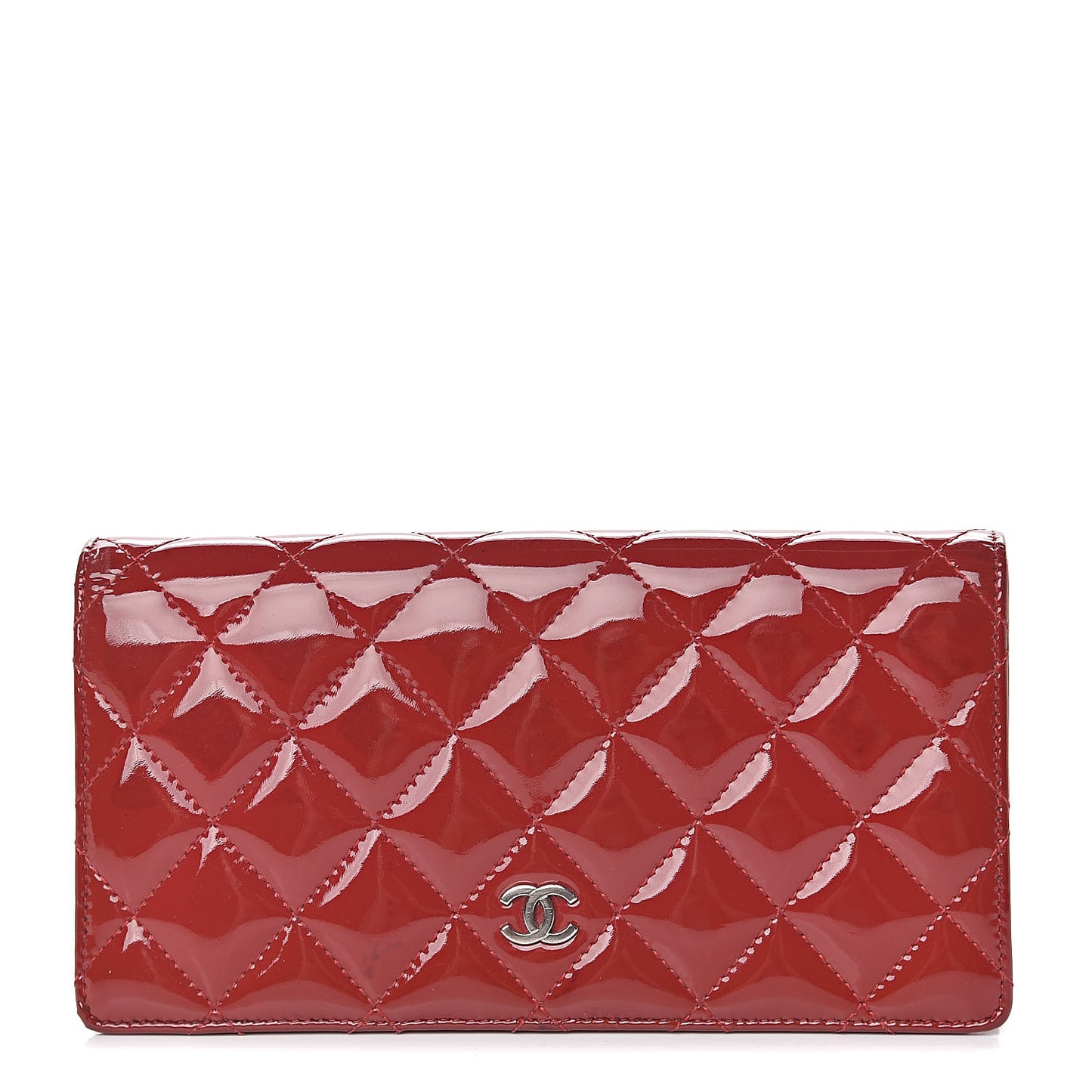 Patent Calfskin Quilted Yen Wallet Red