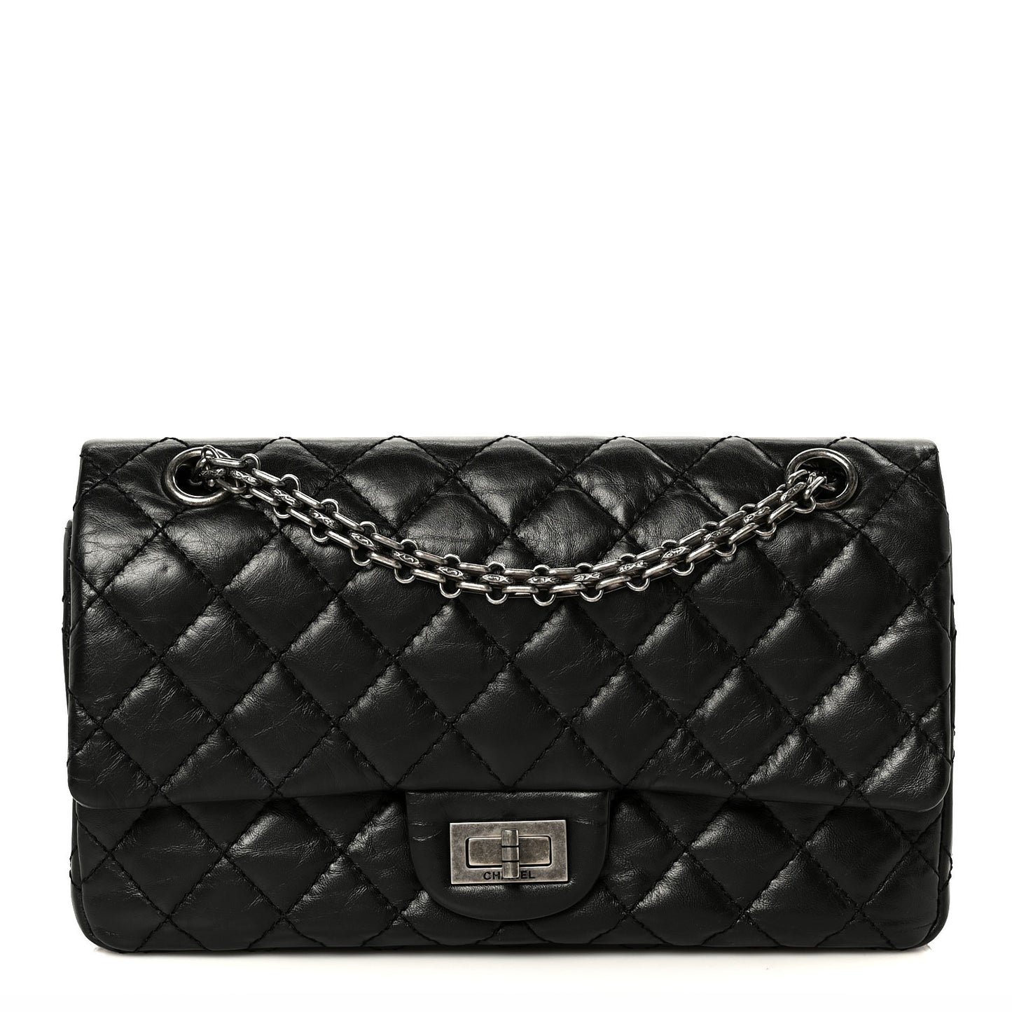 Aged Calfskin Quilted 2.55 Reissue 225 Flap Black