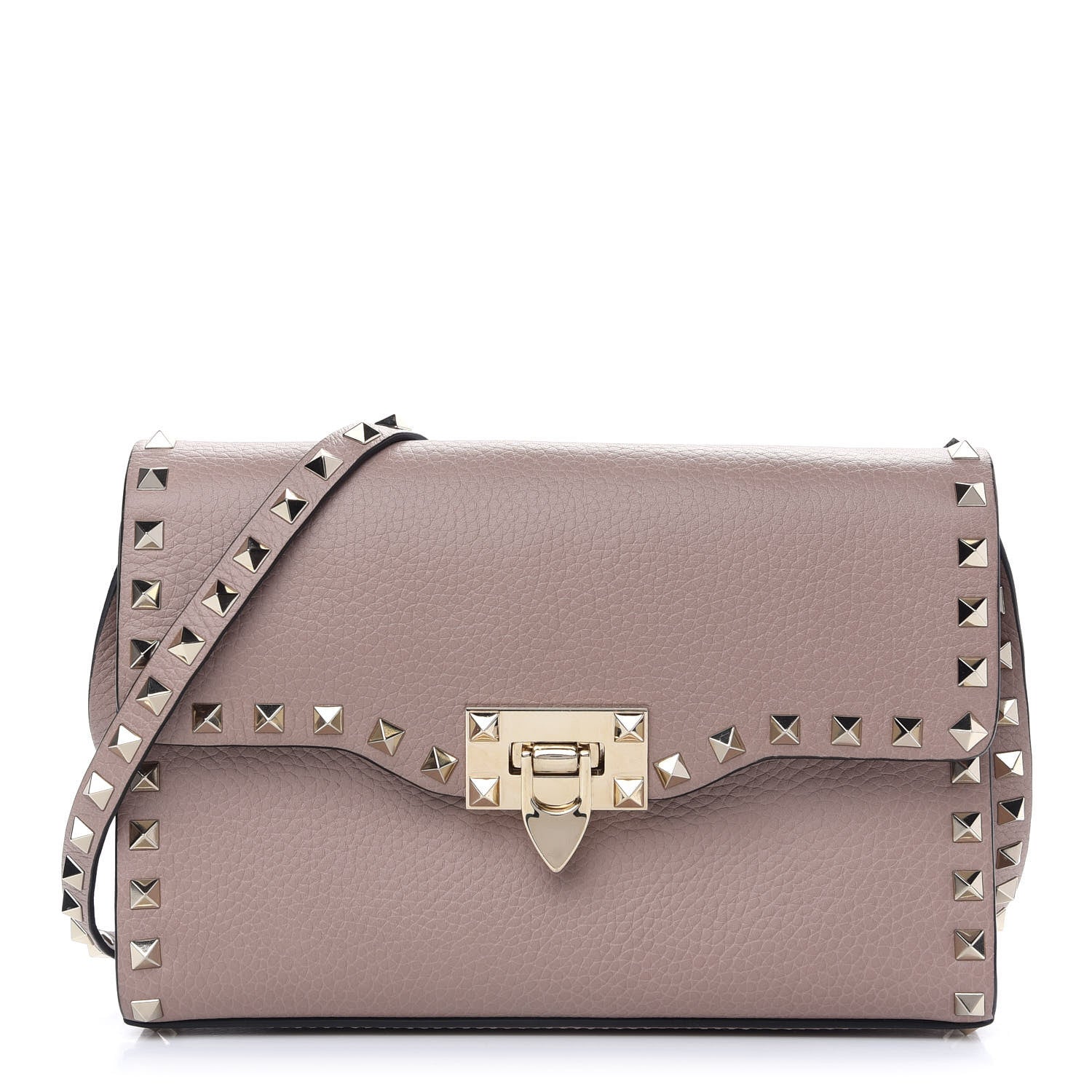 Valentino Garavani Pebbled Calfskin Medium Rockstud Flip Lock Crossbody Bag Poudre 1 of 8