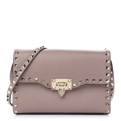 Valentino Garavani Pebbled Calfskin Medium Rockstud Flip Lock Crossbody Bag Poudre 1 of 8