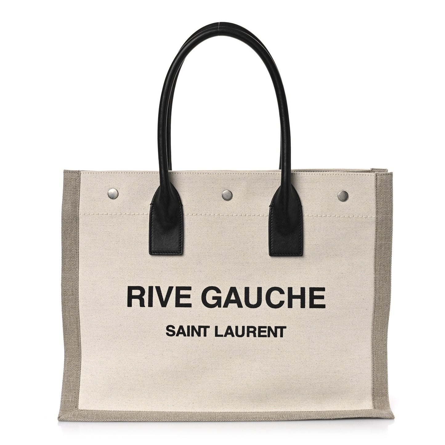 Linen Calfskin Small Rive Gauche Tote Greggio Natural