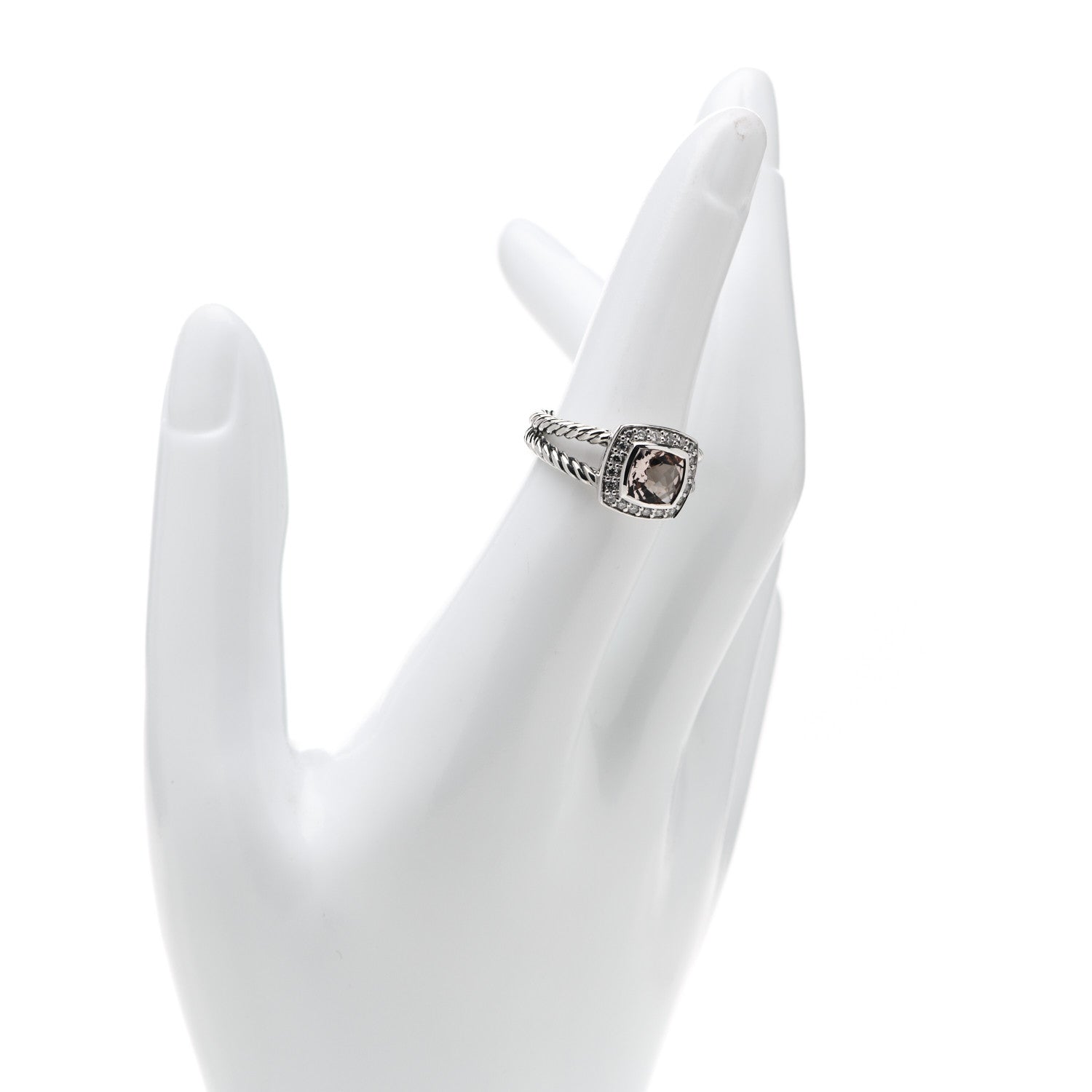 David Yurman Sterling Silver Diamond Morganite 7mm Petite Albion Ring 52 6 2 of 5