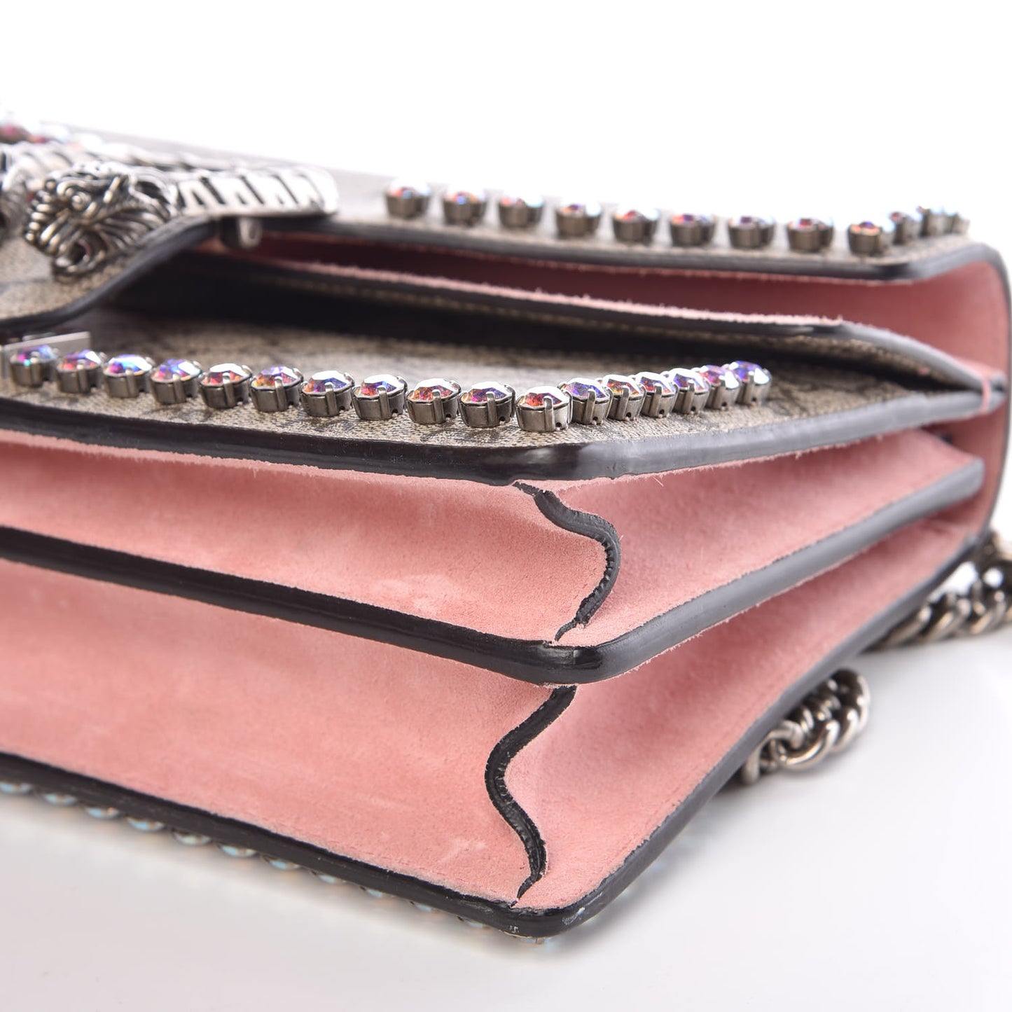 GG Supreme Monogram Suede Crystal Small Dionysus Shoulder Bag Beige Ebony Light Peonia