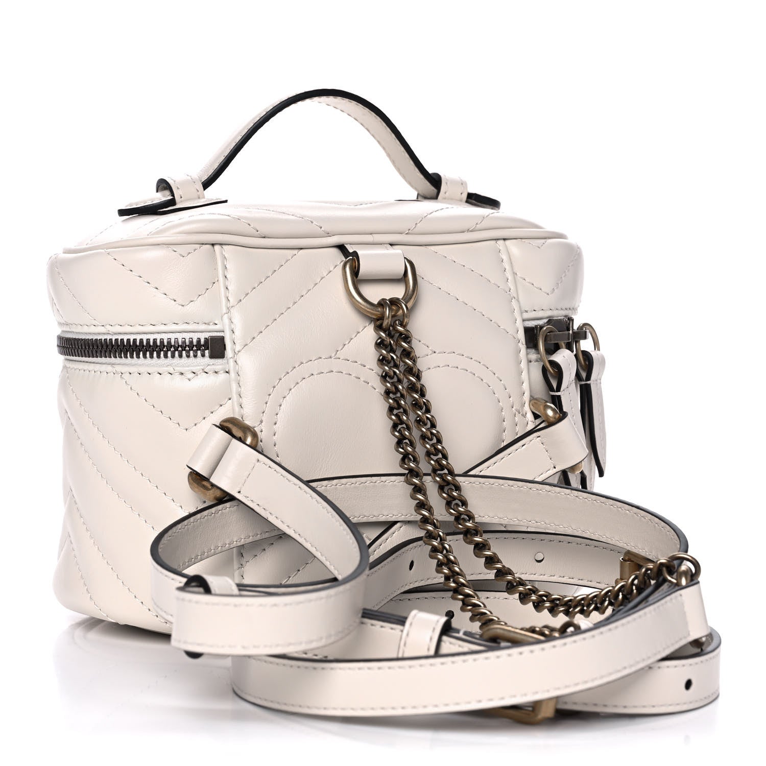Gucci Calfskin Matelasse Mini GG Marmont Round Backpack White 3 of 10