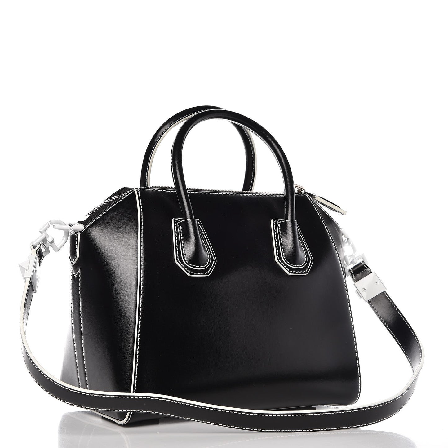 Calfskin Contrast Topstitch Small Antigona Black White