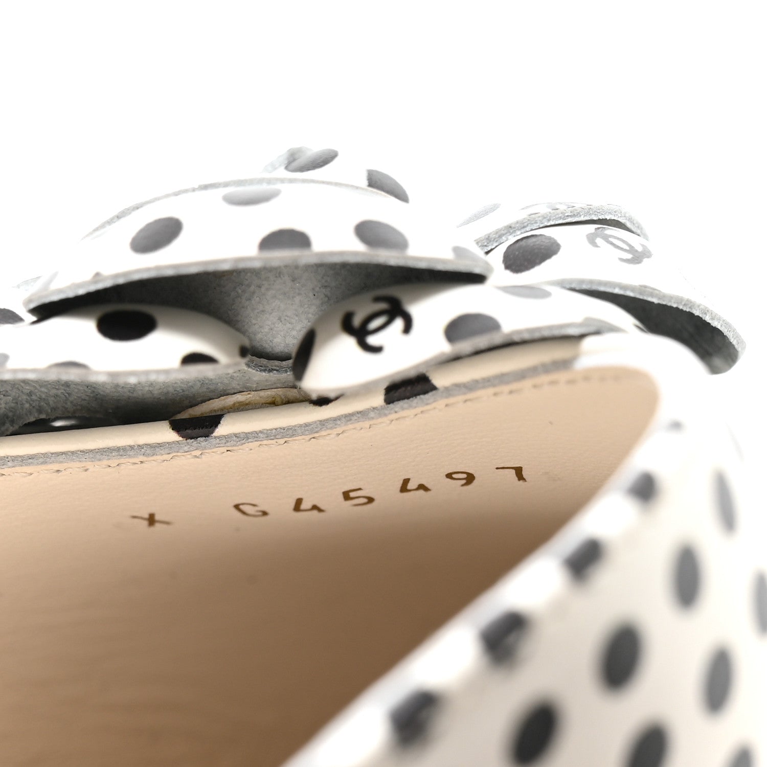Chanel Calfskin Printed Patent Cap Toe Polka Dot Camellia Mary Jane Flats 36 White Black 8 of 8